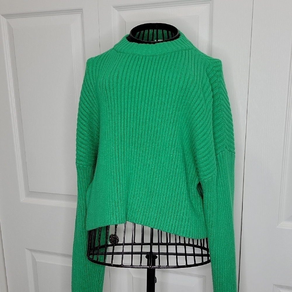 Mimosa Green Ribbed Women's Cropped Sweater Size Small